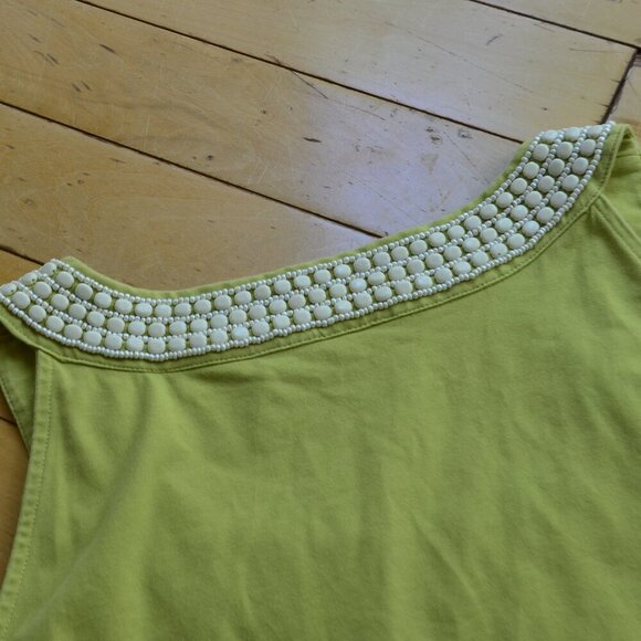 Talbots Top Women's Chartreuse Green Sleeveless Beaded Scoop Neck Tee Medium M - Picture 8 of 9